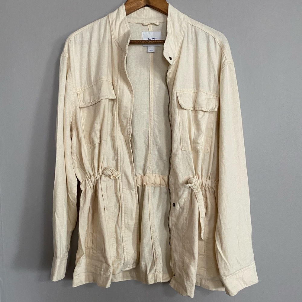 Large Old Navy Cream Linen Utility Jacket